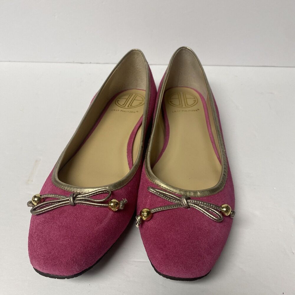Lilly Pulitzer Flats Loafers Pink Suede 9.5 Gold Accents
